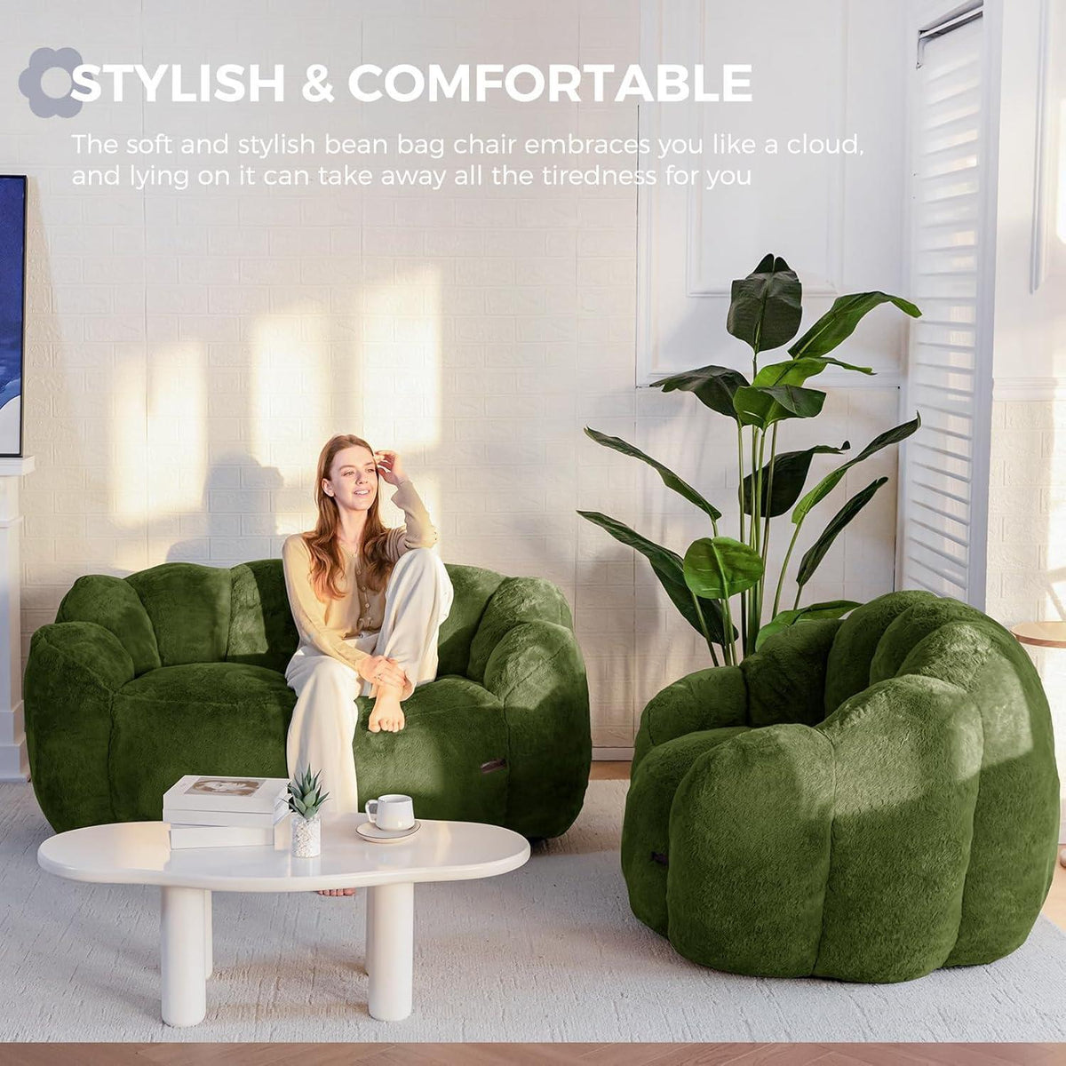 Sitzsack Erwachsene, Blumenform, Memory Foam, Grün