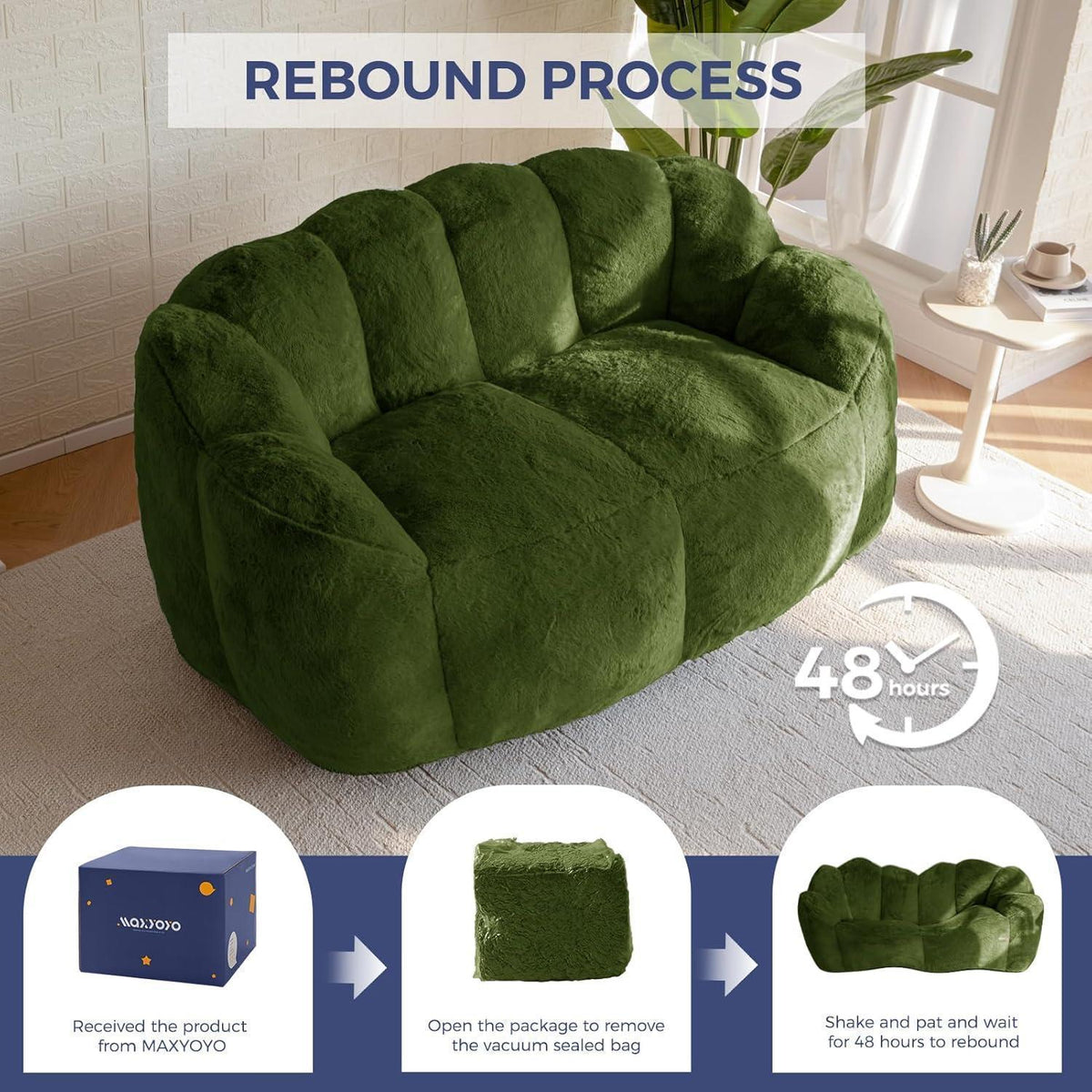 Floral Sitzsack mit Memory-Foam – Weiches Kunstfell Sofa 150x90x80