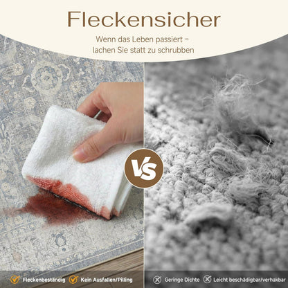 Waschbarer Wohnzimmerteppich Blau 200x300cm Vintage Design