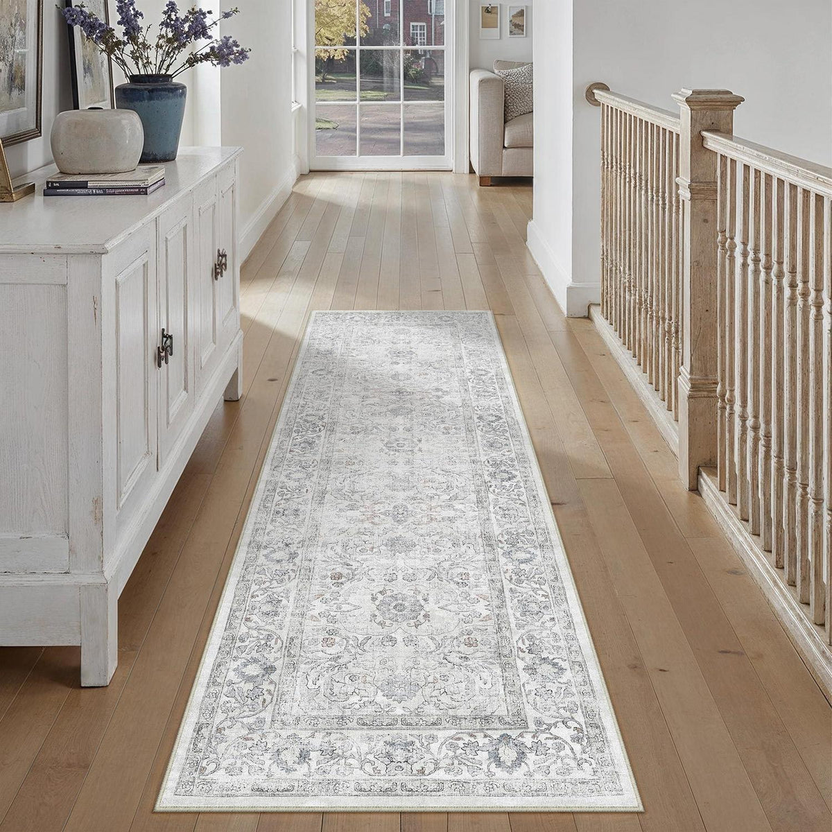 Grauer Läufer 60x240cm – Waschbarer Flurteppich mit Rutschfestem Boden
