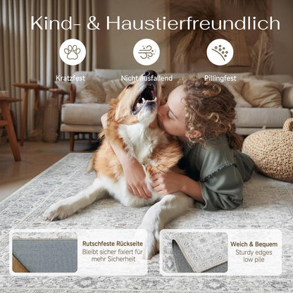 Grauer Läufer 60x240cm – Waschbarer Flurteppich mit Rutschfestem Boden