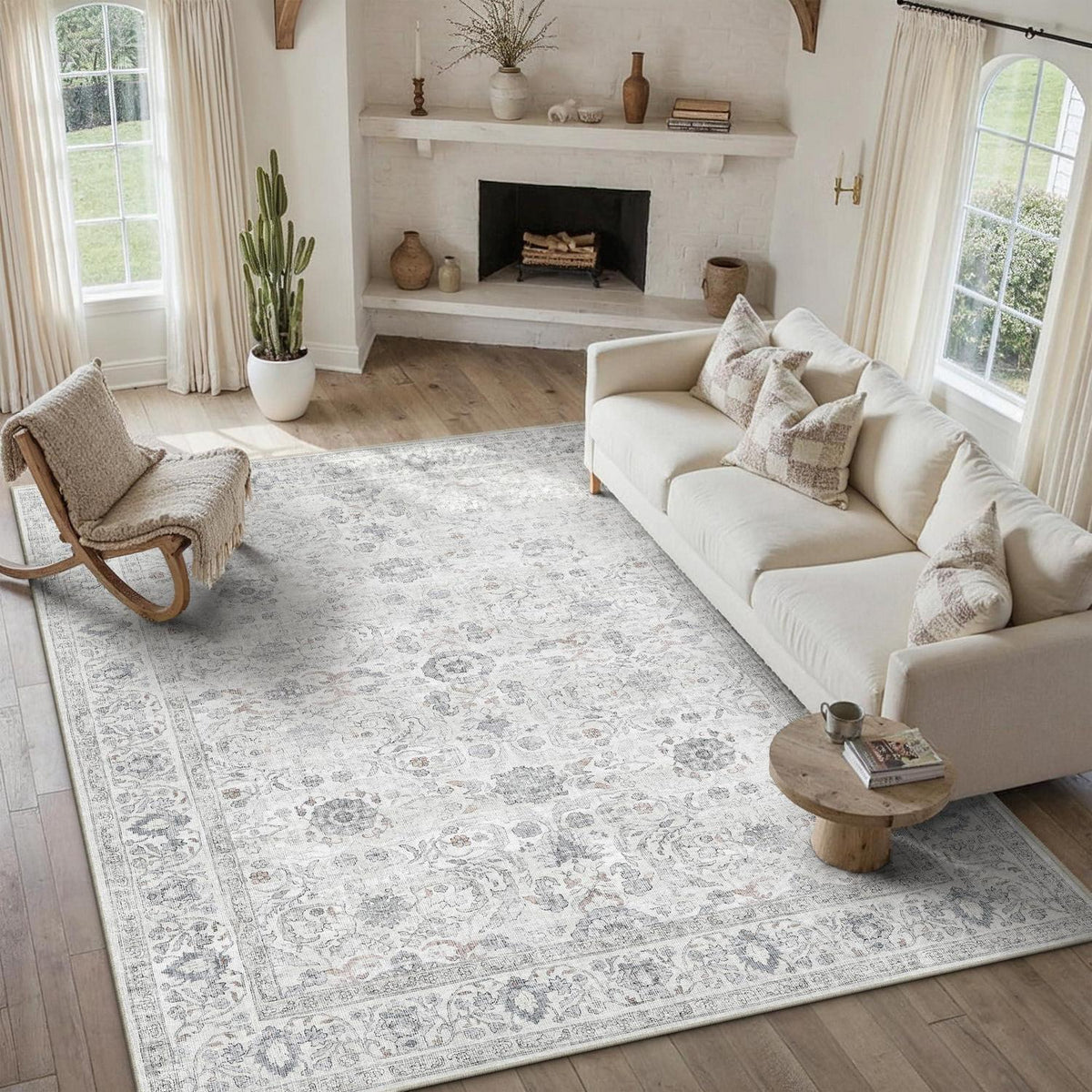 Waschbarer Wohnzimmerteppich Grau 200x300cm – Vintage Design