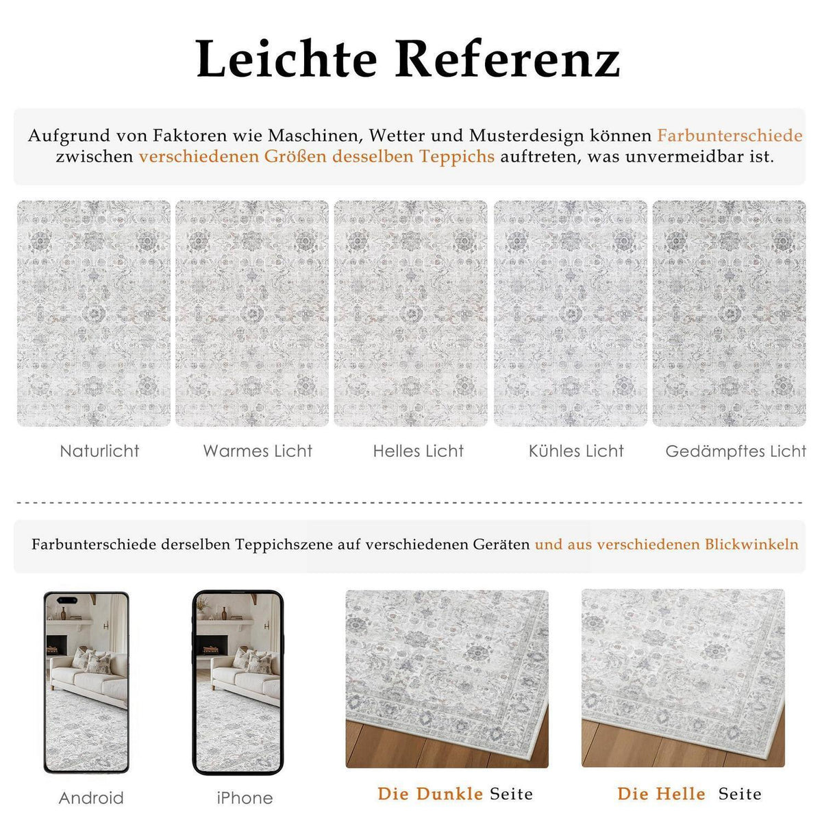 Waschbarer Wohnzimmerteppich Grau 200x300cm – Vintage Design