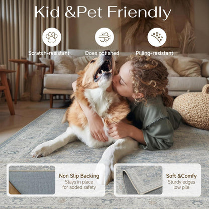 Waschbarer Wohnzimmerteppich Blau 160x230cm – Vintage Kurzflor