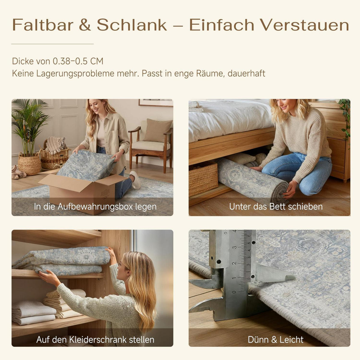 Waschbarer Wohnzimmerteppich Blau 160x230cm – Vintage Kurzflor