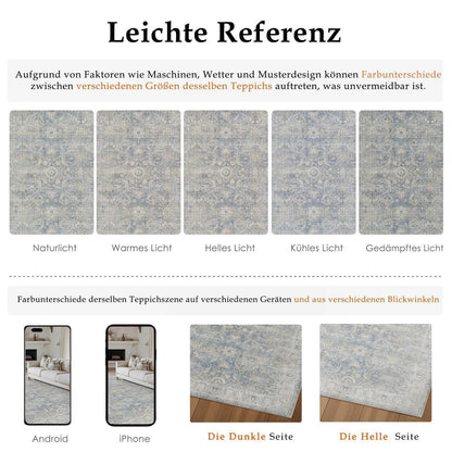 Waschbarer Wohnzimmerteppich Blau 160x230cm – Vintage Kurzflor