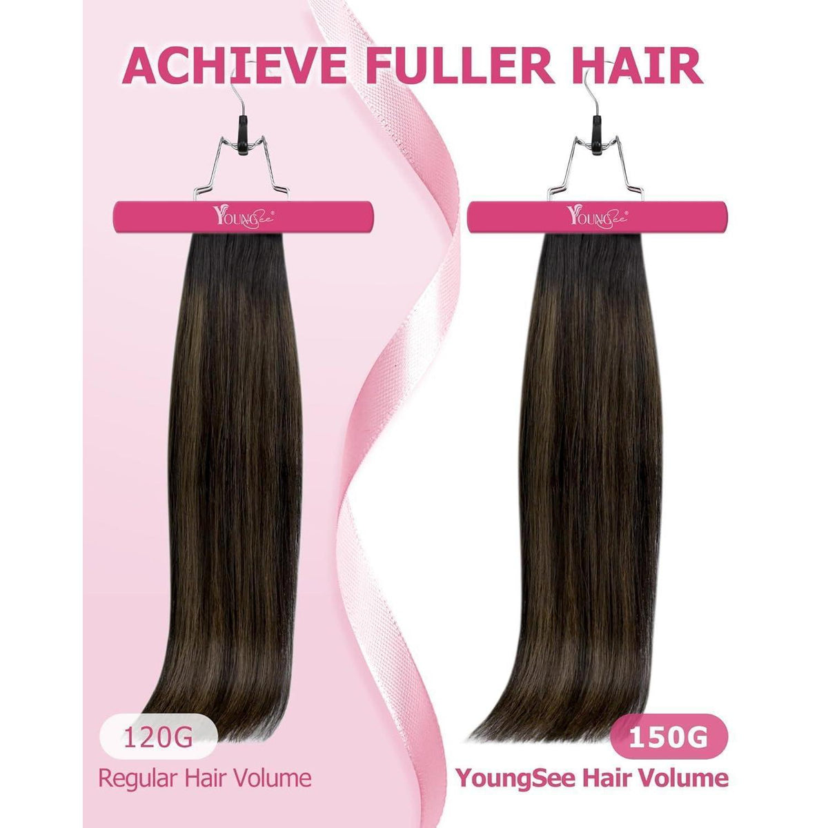 Clip-in Echthaar Extensions Balayage Dunkelbraun-Hellbraun 60cm