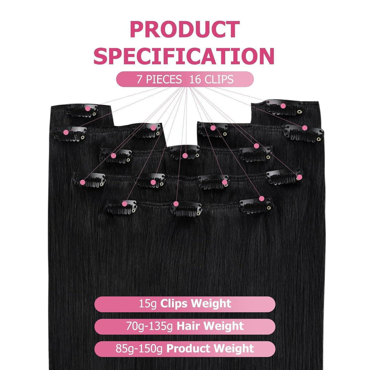 60cm Echthaar Extensions Schwarz Clip-in Haarverlängerung 120g