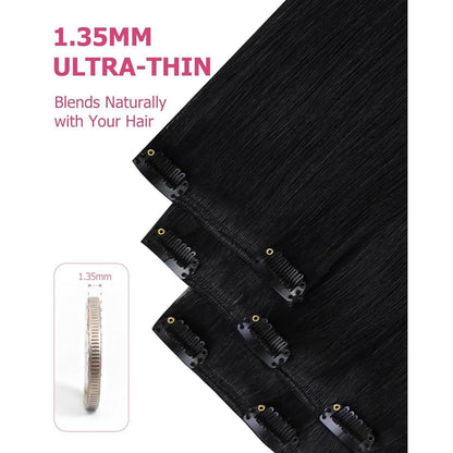 60cm Echthaar Extensions Schwarz Clip-in Haarverlängerung 120g