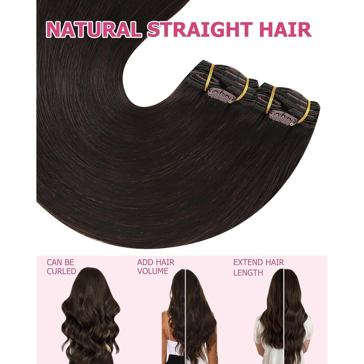 Clip-in Echthaarverlängerung Braun 60cm – 150g
