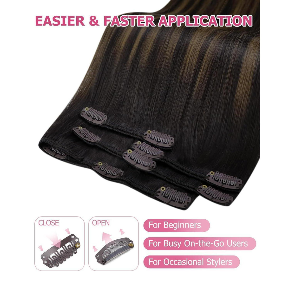 Echthaar Clip-in Extensions 60cm braun Balayage