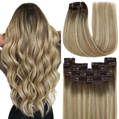Ombre Braun-Blond Clip-in Echthaarverlängerung 60cm
