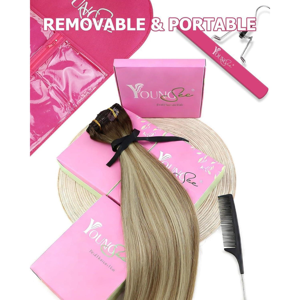 Ombre Braun-Blond Clip-in Echthaarverlängerung 60cm