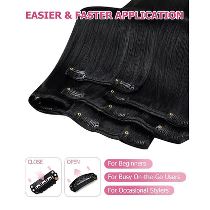 Echthaar Clip-in Extension Schwarz 60cm – 150g Volumen