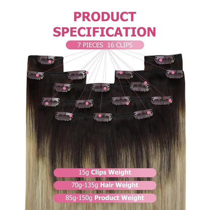 Clip-in Echthaar Extensions Braun-Blond Ombré 60cm
