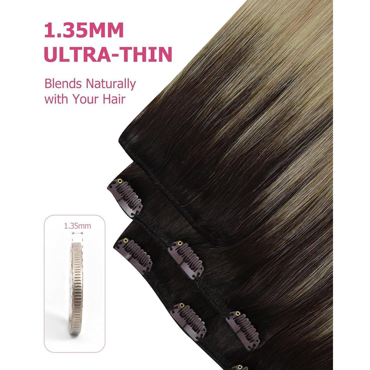 Clip-in Echthaar Extensions Braun-Blond Ombré 60cm