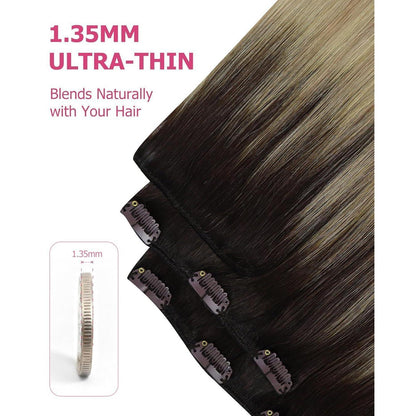 Clip-in Echthaar Extensions Braun-Blond Ombré 60cm