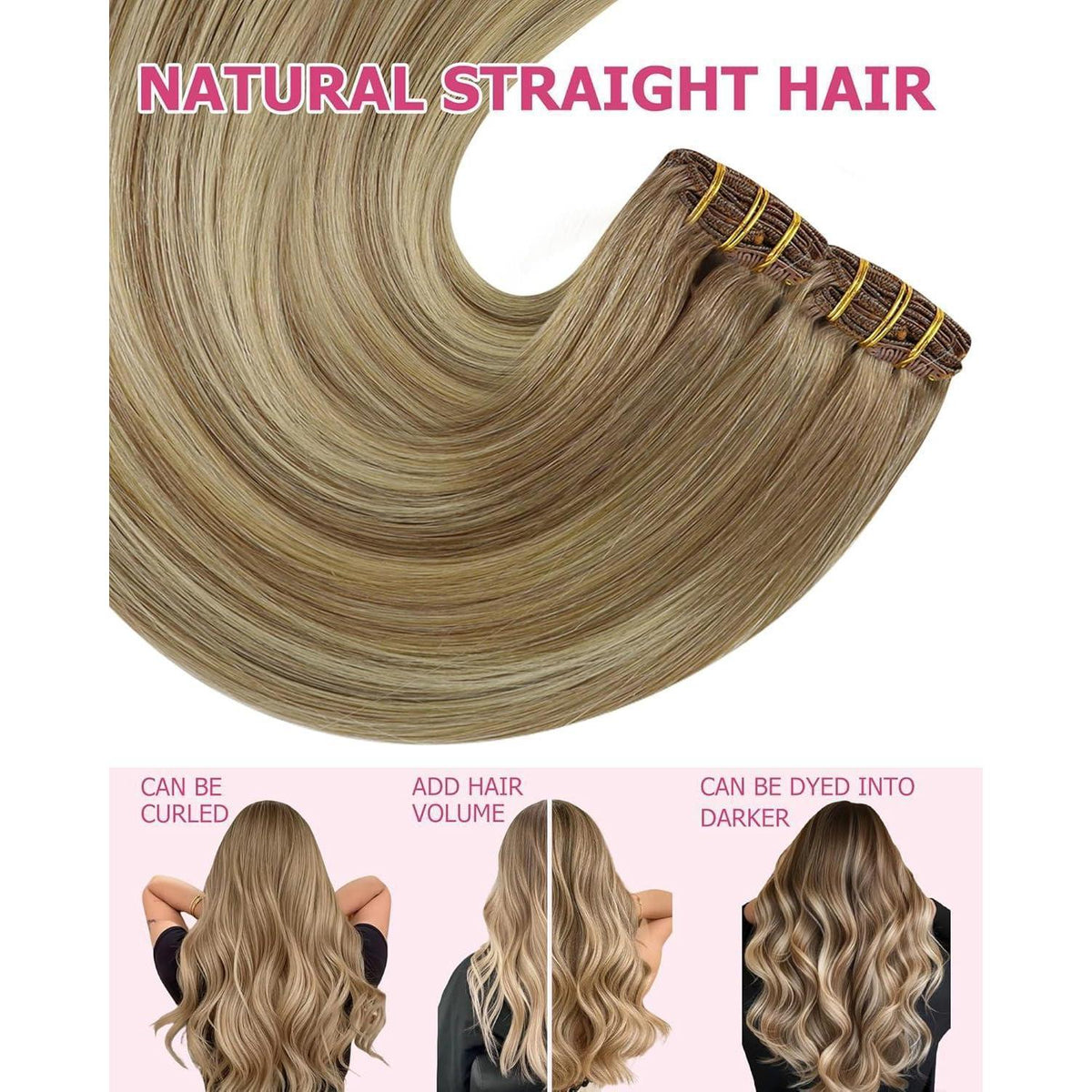 Clip-in Echthaar Extensions Balayage Hellbraun-Blond 60cm
