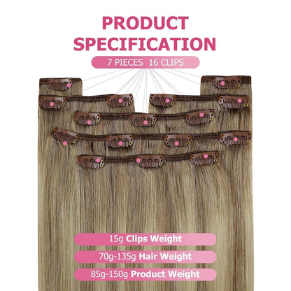 Clip-in Echthaar Extensions Balayage Hellbraun-Blond 60cm