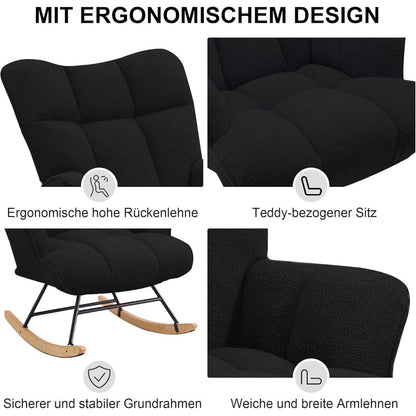 Schaukelstuhl mit Armlehnen – Gepolsterter Relaxsessel Schwarz