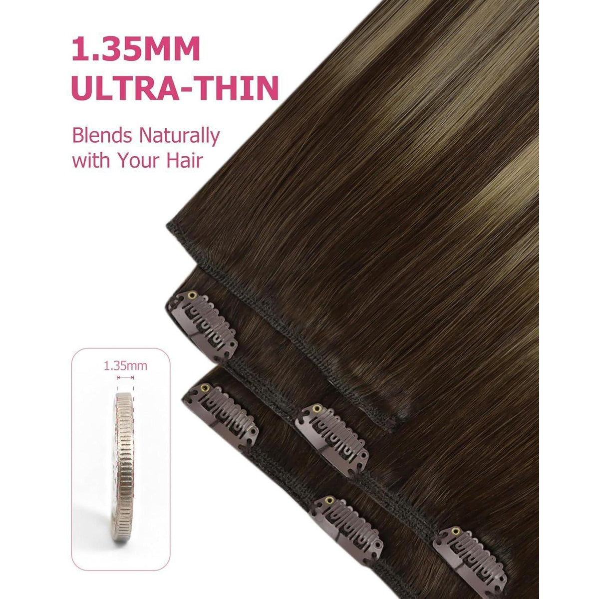 Clip-in Echthaar Extensions Braun Balayage Karamellblond 60cm