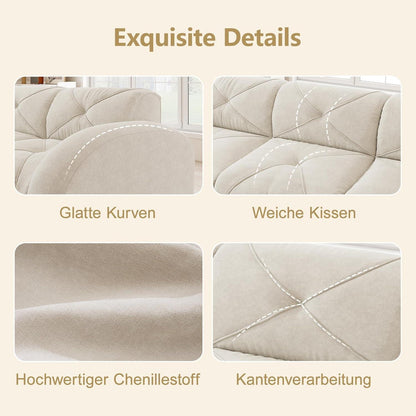 Modulares Cord Sofa 3-Sitzer + 2 Hocker – Weiß
