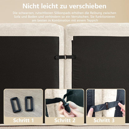 Modulares Cord Sofa 3-Sitzer + 2 Hocker – Weiß