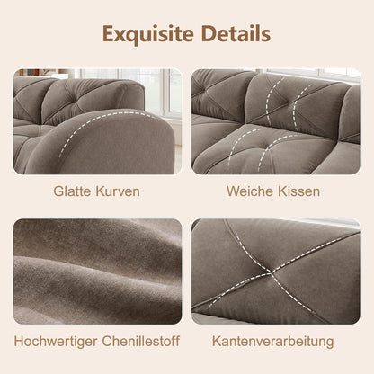 Großes L-förmiges Cord Sofa 4-Sitzer mit Fußhocker (Braun)