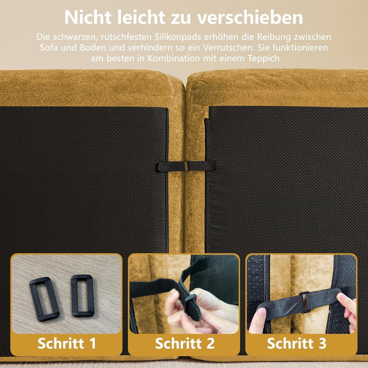 Modulares Cord Sofa 3-Sitzer + 2 Hocker – Gelb