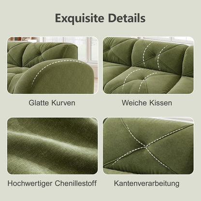 Großes U-förmiges Cord Sofa 4-Sitzer mit Fußhockern (Grün)