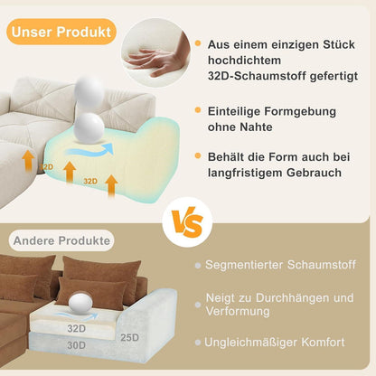 L-förmiges Ecksofa 2-Sitzer mit Fußhocker, Chenille, Weiß