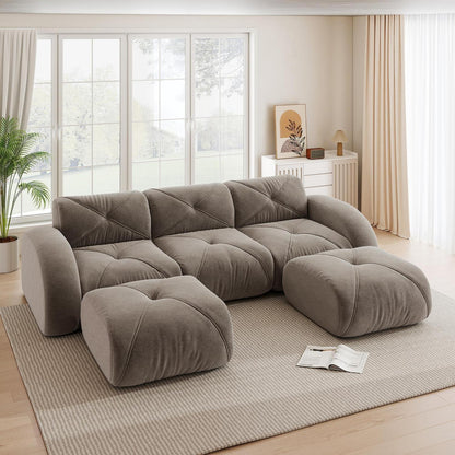Modulares Cord Sofa 3-Sitzer + 2 Hocker – Braun