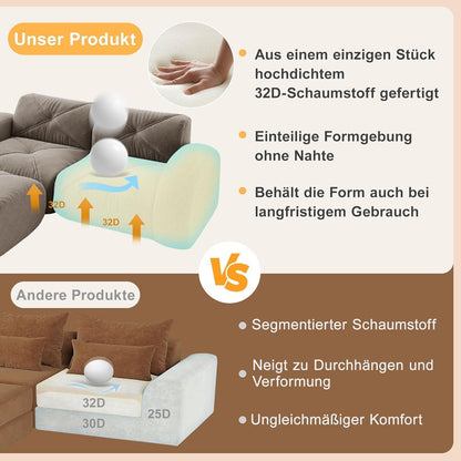 Modulares Cord Sofa 3-Sitzer + 2 Hocker – Braun