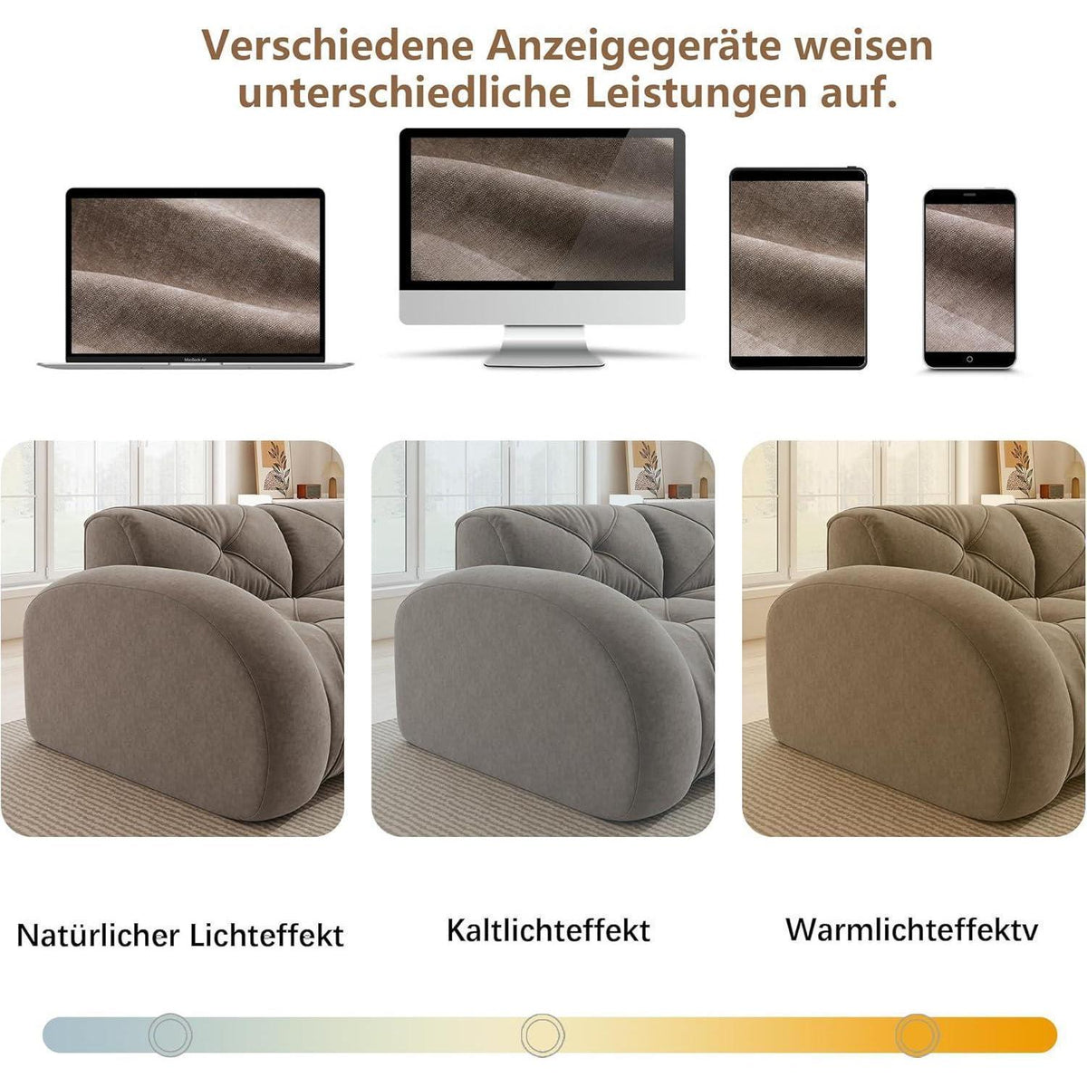 Modulares Cord Sofa 3-Sitzer + 2 Hocker – Braun