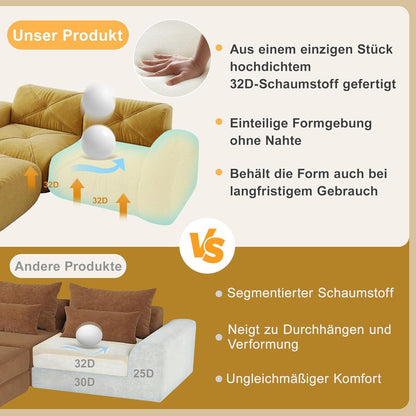 Gelbes 2-Sitzer Chenille Sofa – Rahmenlos & Komfortabel