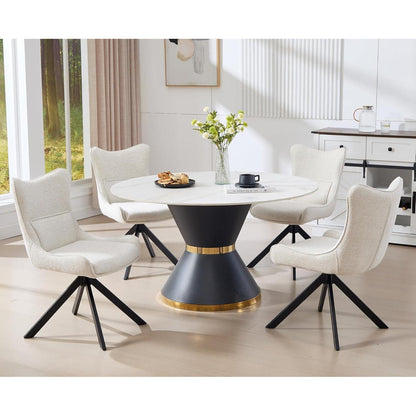 Drehbarer Esszimmerstuhl mit Chenille-Polsterung, Beige