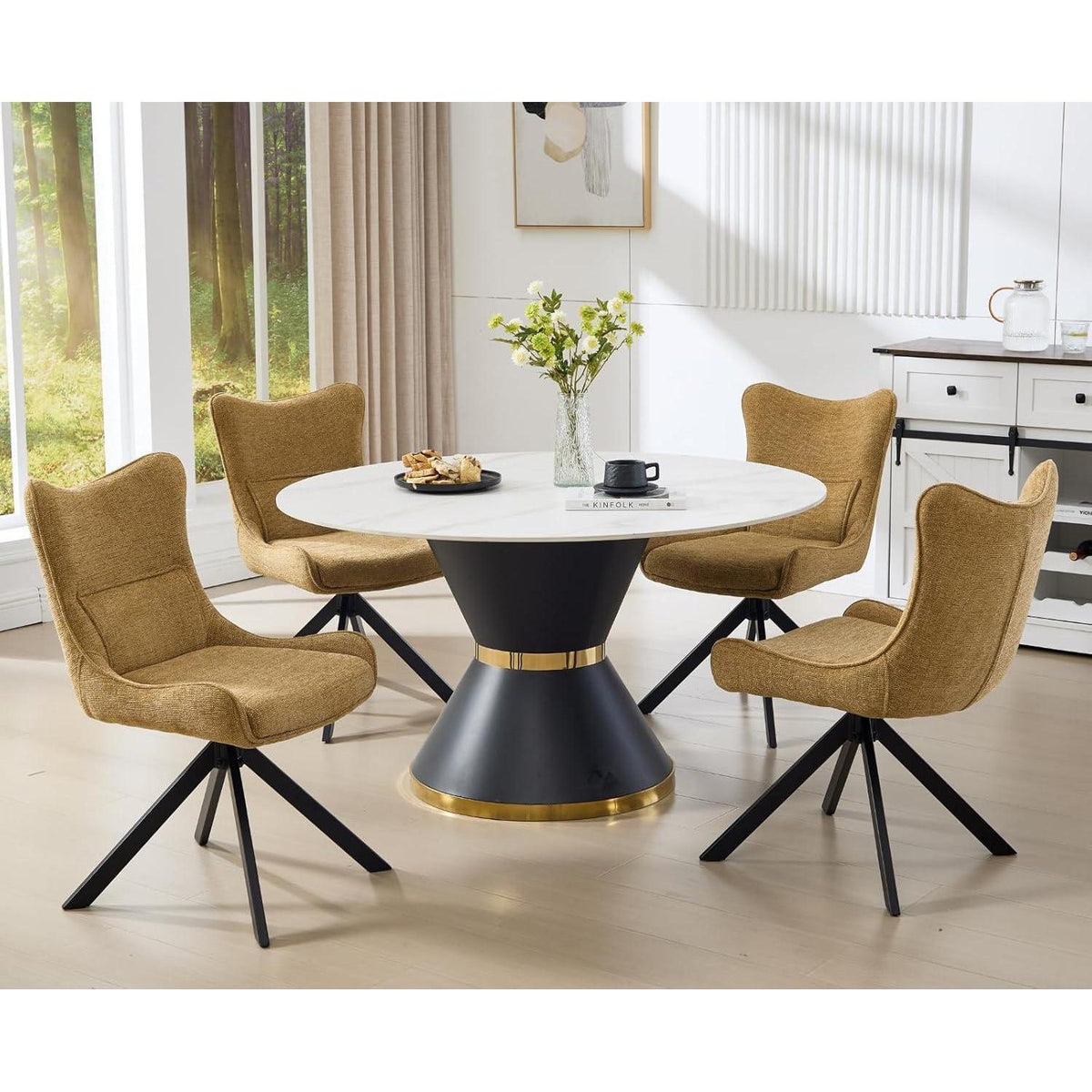 Drehbarer Esszimmerstuhl Set (4x) – Chenille, Gelb
