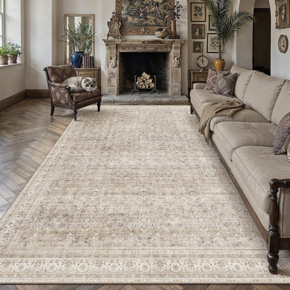 Vintage Teppich Beige 300x400cm – Waschbar & Rutschfest