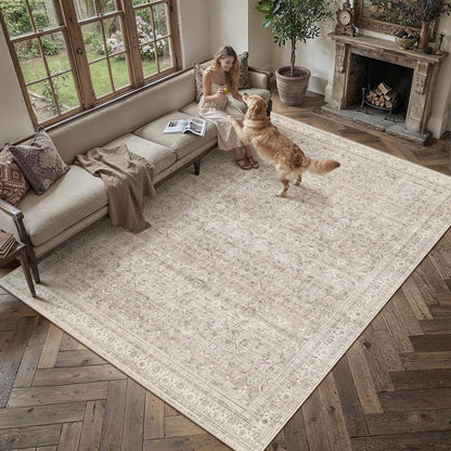 Vintage Teppich Beige 300x400cm – Waschbar & Rutschfest