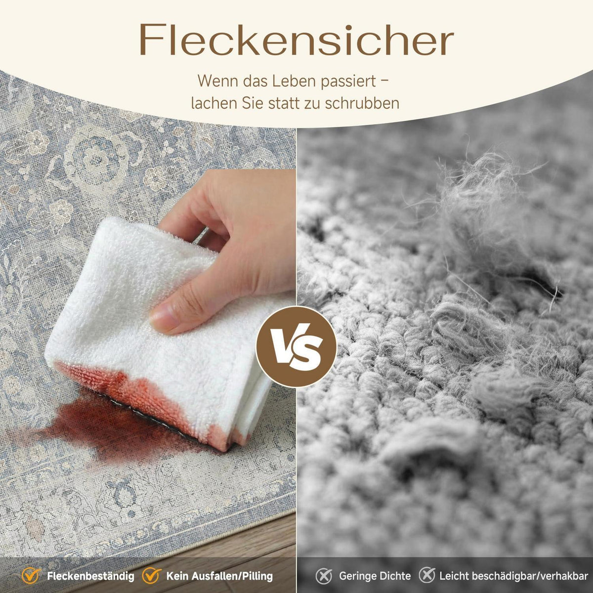 Waschbarer Wohnzimmerteppich Blau 300x400cm – Vintage Kurzflor