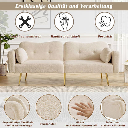 Schlafsofa 2-Sitzer mit Bettfunktion & Stauraum, Beige