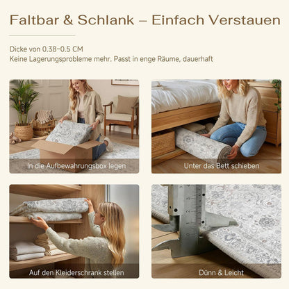 Waschbarer Wohnzimmerteppich Grau 300x400cm – Vintage Design