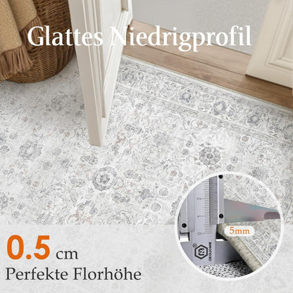 Waschbarer Wohnzimmerteppich Grau 300x400cm – Vintage Design