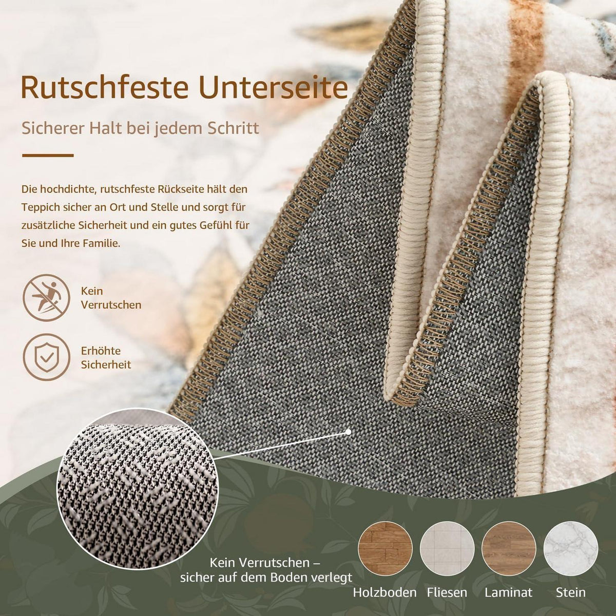Vintage Teppich 200x280 cm – Orange-Beige, Kurzflor & Rutschfest