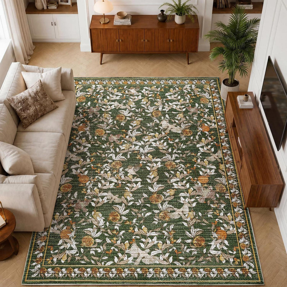 Vintage Teppich Blumenmuster Orange-Grün 200x280 cm