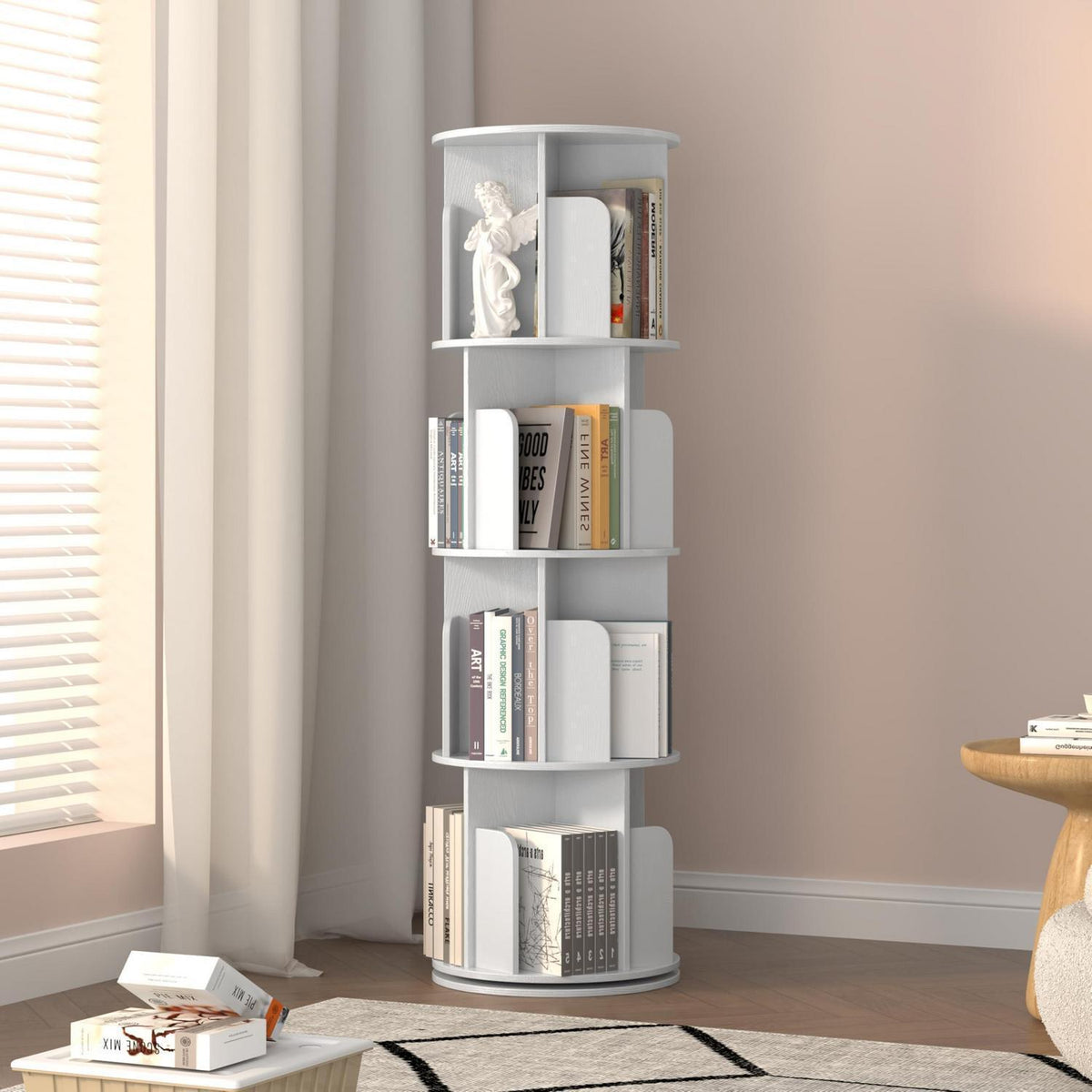 Drehbares Bücherregal Holz 4 Ebenen – Platzsparend & Flexibel