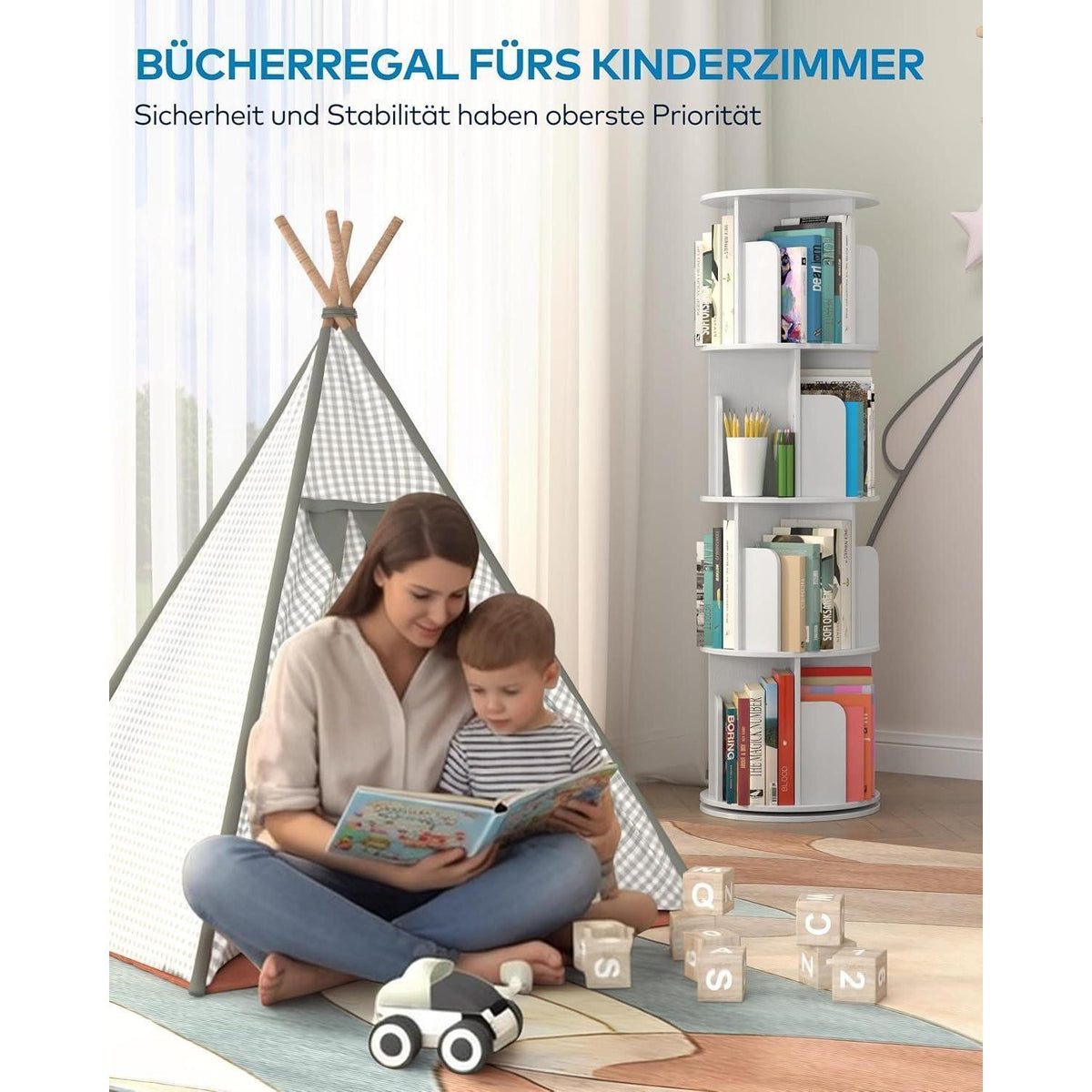 Drehbares Bücherregal Holz 4 Ebenen – Platzsparend & Flexibel