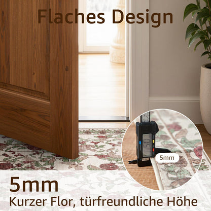 Vintage Teppich floral rot-beige 240x340 cm – Waschbar & Rutschfest