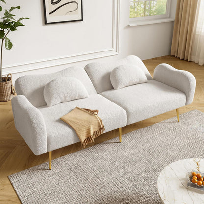Schlafsofa 2-Sitzer mit Bettfunktion & Stauraum – Weiß