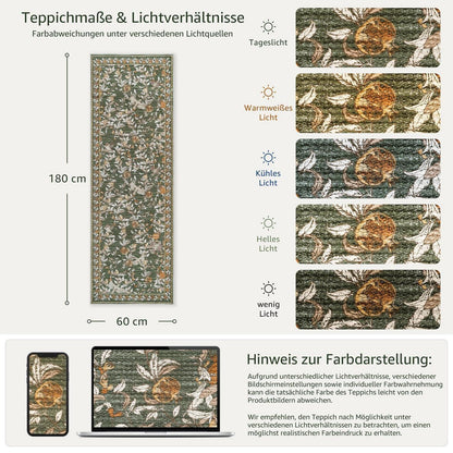 Vintage Küchenläufer 60x180 Orange-Grün – Rutschfest & Wasserabweisend